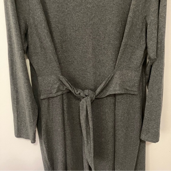 J. Jill Wearever Dress Womens 2X Gray Midi Stretch Jersey Tie Front Long Sleeve - Picture 2 of 6